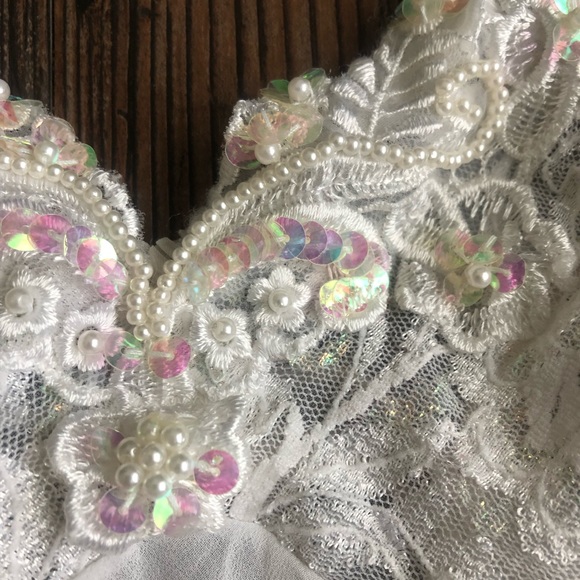 Vintage Cream Lace Sequin Beaded Nighty Slip - Picture 6 of 11